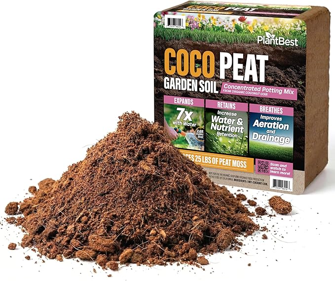 Coco Garden Soil 11 lb. Compressed Coconut Coir Block – Expands to 19.8 Gallons Peat-Free Growing Medium for Gardening and Hydroponics