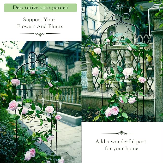 Garden Trellis for Vines and Climbing Plants Outdoor Iron Wire Lattices Grid Panels for Potted Climbing Pergola Cucumber Tomato Rose Vegetable Flower Plant Trellises (60 * 16 Inch Pack of 2 Black)