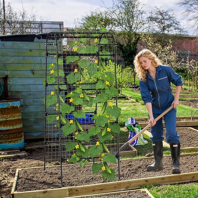 Cucumber Trellis for Raised Bed U-Shape Metal Garden Arch Rustproof PE-Coated Plant Support for Cucumbers Beans Tomatoes Squash Flowers (Black 31.5 * 49.2 * 82.7inch(L*W*H))