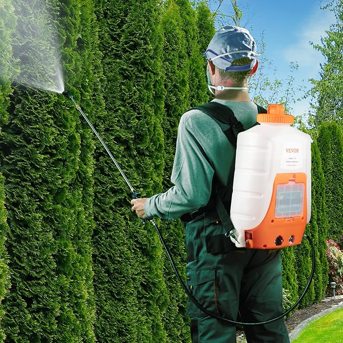 VEVOR Battery Powered Backpack Sprayer 0-90 PSI Adjustable Pressure 4 Gallon Tank Back Pack Sprayer with 8 Nozzles and 2 Wands 12V 8Ah Battery Wide Mouth Lid for Weeding Spraying Cleaning
