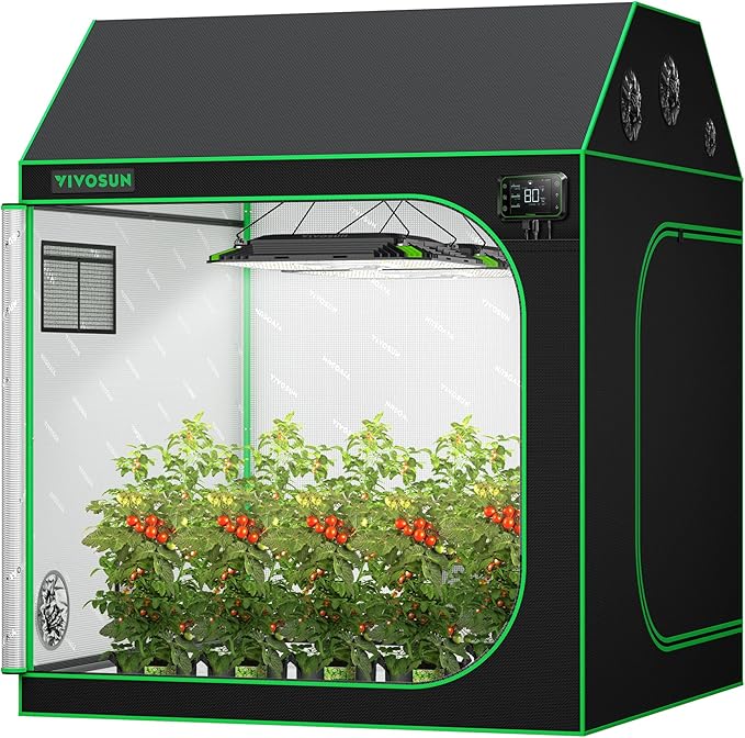 VIVOSUN R556 5x5 Grow Tent 60x60x72 Roof Cube Tent with Observation Window and Floor Tray for Hydroponics Indoor Plant for VSF6450
