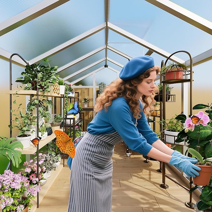 6x6 FT Outdoor Greenhouses Accessible Greenhouses with Roof Vents and Sliding Doors Aluminum Frame Polycarbonate Material Large Greenhouse for Outdoor Gardens and Backyards