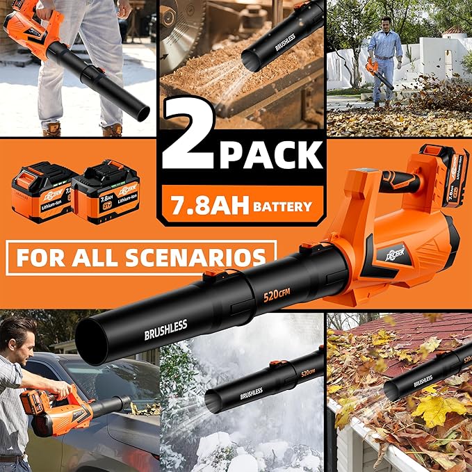 17000 RPM Cordless Leaf Blower with DECERK 7.8AH Battery - 530CFM Powerful Brushless Motor for Lawn Care 5-Speed Turbo Electric Blower for Dust Wet-Leaves Car Gutters Lightweight Garden Tool