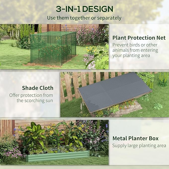 6x8ft Heavy Duty UV-Resistant Durable All-Weather Garden Shade Cage Protection System Raised Bed Green Optimal Plant Growth