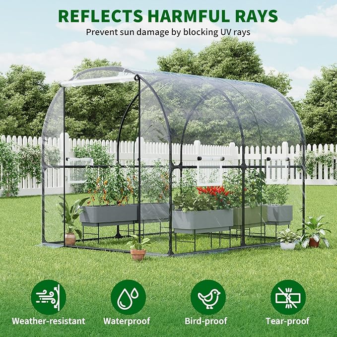 Greenhouse for Outdoor - Walk in Greenhouse with Ventilated Mesh Windows Heavy Duty Metal Frame Weatherproof Cover Roll Up Door Large Plant Garden Hot House for Plants Seedlings - 8.2x6.6x6.6 ft