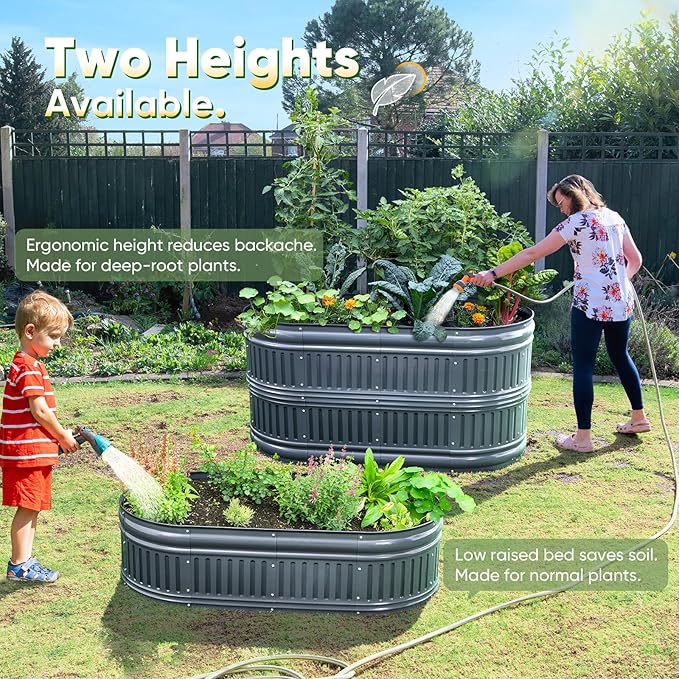 KING BIRD Raised Garden Bed Kit 2025 Upgraded Modular DIY Galvanized Planter Garden Box Outdoor for Gardening Vegetables Flowers Elegant Roman Column Design 94x24x24 in Dark Grey