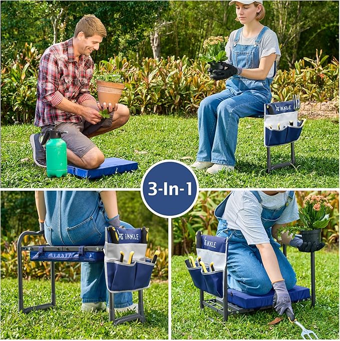 ikkle 838LB+ Capacity Garden Kneeler and Seat - Ultra Heavy Duty Stool Bench with Thick Soft Pad Gift for Gardeners