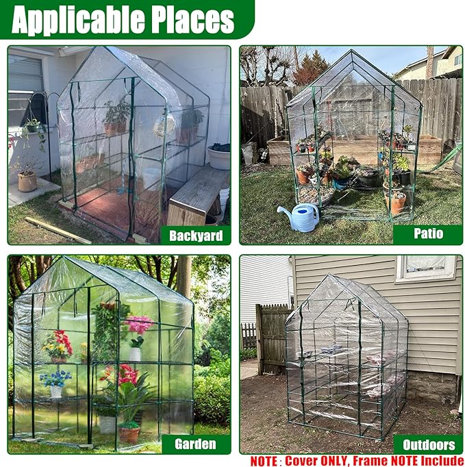 Greenhouse Replacement Cover with Roll-Up Zipper Door 56×56×76 inch PVC Transparent Greenhouse Cover Protect Outdoor Gardening Plants from Rain FrostWaterproof and UV Resistant(Frame Not Include)