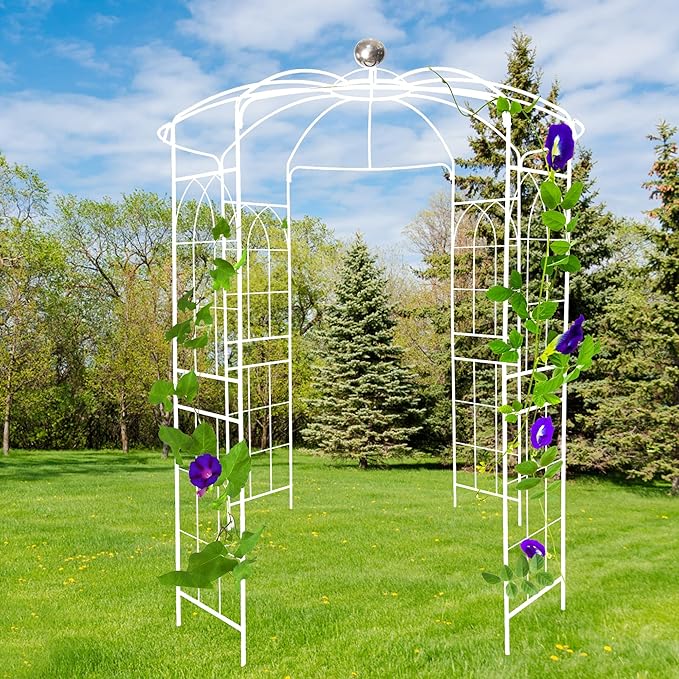 Garden Trellis Metal Garden Arch Iron Garden Arbors Gazebo Dia 81.3'' x 114.2'' High Birdcage Shape Pergola Pavilion Outdoor Trellis for Wedding Ceremony