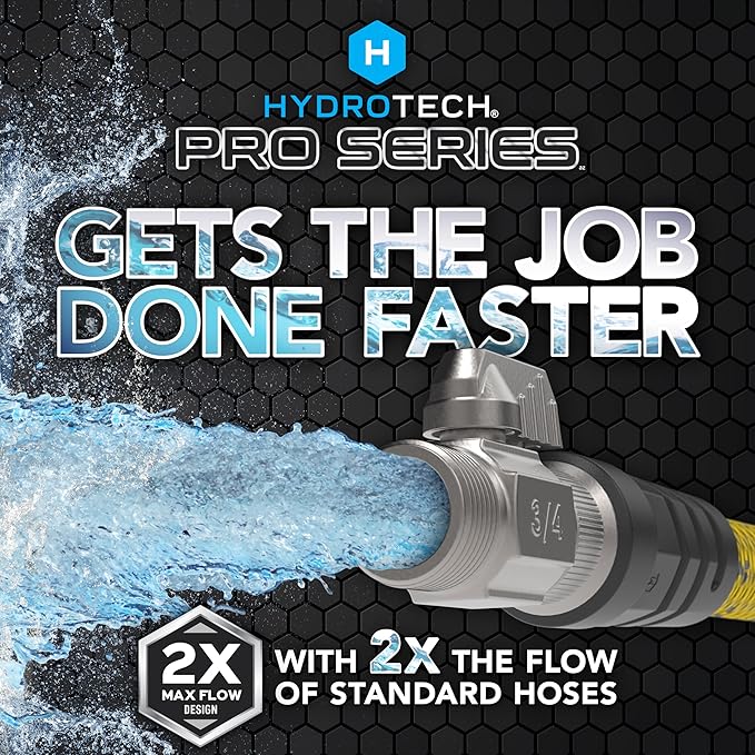 HydroTech 100 ft Expandable Garden Hose - Pro Series 2x Max Flow 3/4 No-Kink Flexibility Lightweight Hose for Lawn Garden Car Washing Deck and Patio Cleaning