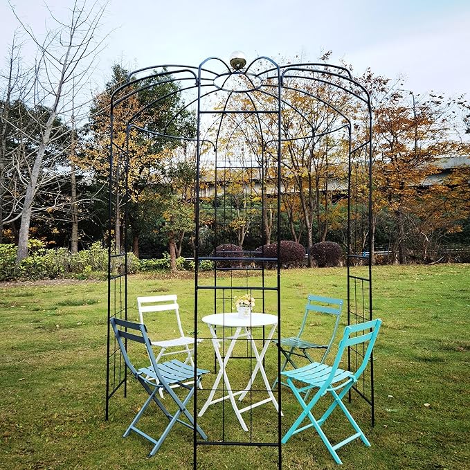 Garden Trellis Metal Garden Arch Iron Garden Arbors Gazebo Dia81.3'' x 114.2'' High Birdcage Shape Pergola Pavilion Outdoor Trellis for Wedding Ceremony Outdoor