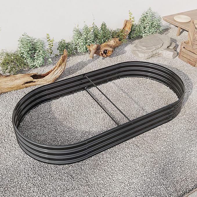 Raised Garden Bed Outdoor Oval Large Metal Raised Planter Bed for for Plants Vegetables and Flowers Black