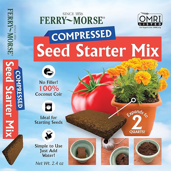 Ferry Morse Seed Starter Mix - Organic Compressed Seedling Soil Mix - 24 Pack/48 Qt - Coco Coir