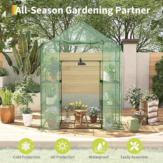 57x29x77 Inch Greenhouse for OutdoorPortable Walk in Greenhouses with Thicken PE CoverDurable Green House Kit with Window Vent 3 Tier 12 Shelves for Indoor Backyard Outside