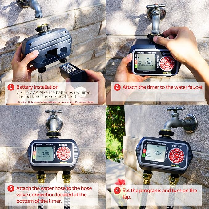 Eden 93412 Programmable Digital Water Timer 2-Zone Compatible with Wireless Soil Moisture Sensor