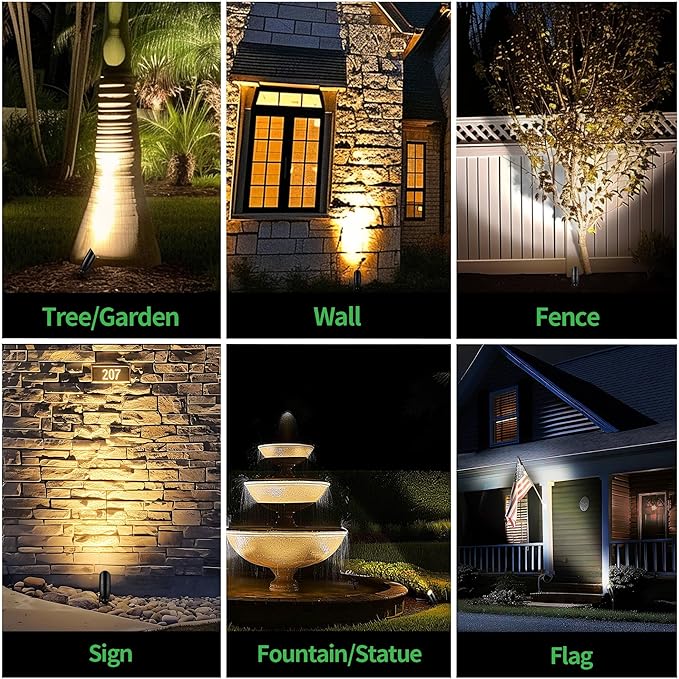 Low Voltage Landscape Spotlights Kit 4 Pack Black Outdoor12V LED Lights and 100W Transformer and 100FT Cable and 20 Wire Connectors Waterproof Aluminum Uplighting for Tree House Garden