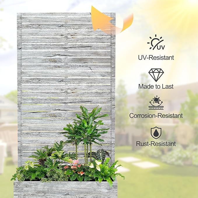 Raised Garden Bed with Trellis and Wheels73x35x16 Metal Raised Garden BedWhite Wood Finish Metal Planter with Climbing Trellis for Vines &amp Vegetables