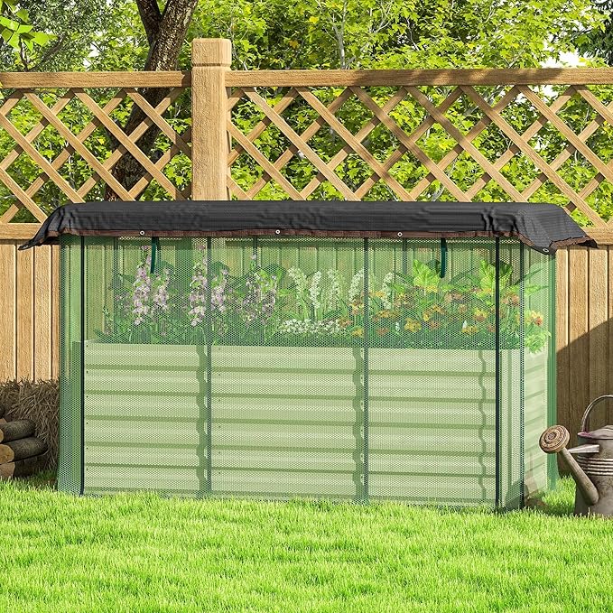 Galvanized Steel Raised Planter Container with Integrated Vegetable Cage and UV-Absorbing Shade Screen Beige Finish Premium Material