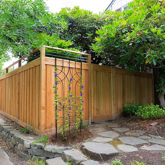 H Potter Garden Trellis Geometric Wrought Iron Heavy Duty Metal Panel Screen (Black Large)