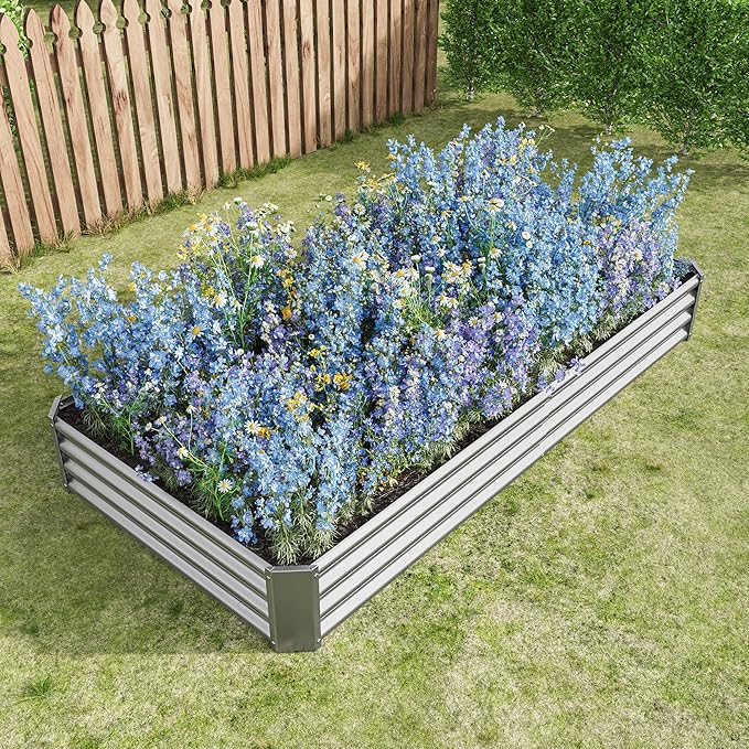 Raised Garden Bed Kit - Metal Raised Bed Garden 7.6x3.7x0.98ft for Flower Planters Vegetables Herb Silver