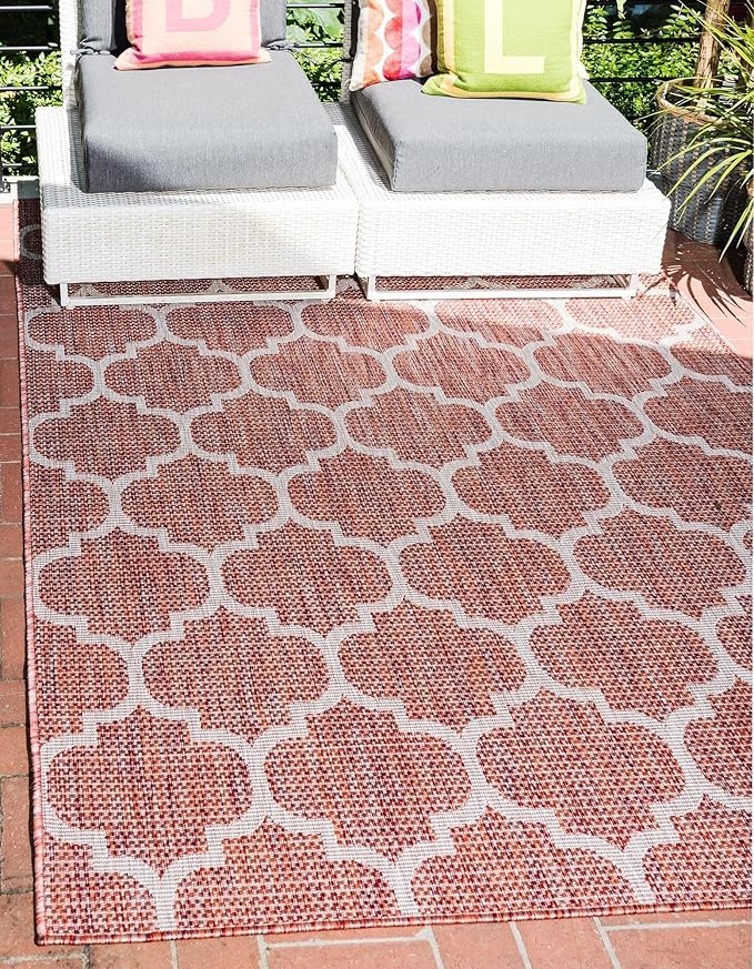 Unique Loom Outdoor Trellis Collection Area Rug (6' 1 x 9' Rectangle Rust Red/ Ivory)
