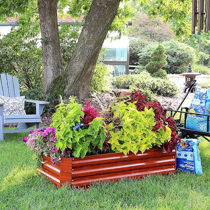 Sunnydaze 11.75 H Raised Metal Garden Bed - Galvanized Raised Garden Bed Outdoor for Vegetables and Flowers - Woodgrain - 4' x 2' Rectangle