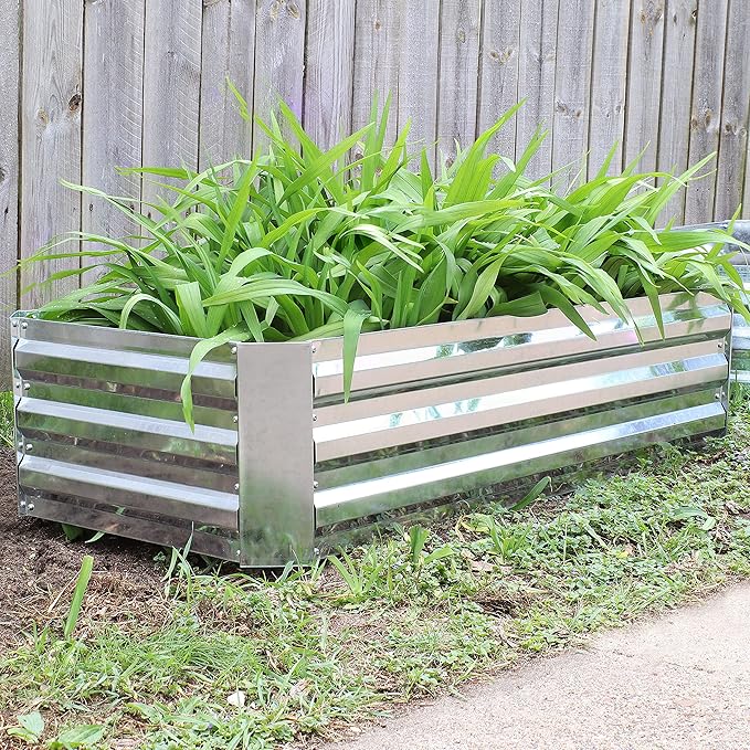 Sunnydaze 48-Inch Galvanized Steel Raised Garden Beds - Rectangle Planter for Vegetables and Flowers - Silver - Set of 2
