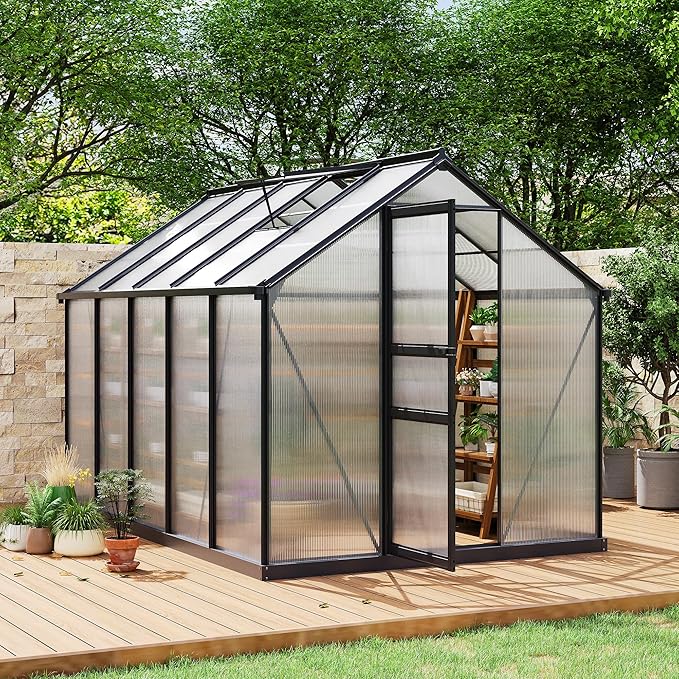 Large Greenhouse for Outdoors 6x10 FT Polycarbonate Green House with Roof Vent and Quick Setup Structure Aluminum Greenhouse Kit for Garden Backyard