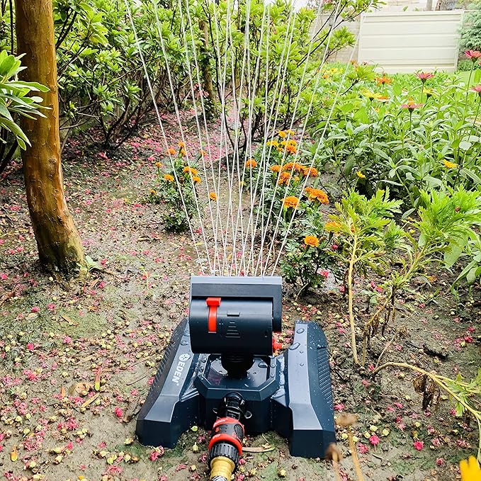 Eden 94125 Adjustable 4-Way Mini Turbo Oscillating Sprinkler W/Quick Connect Starter Set 16 Nozzle Covers up to 4069 sq. ft. Heavy Weight Base