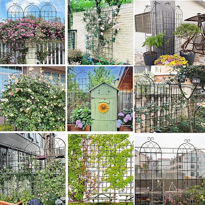 2 Pack 86.7 H Metal Garden Tall Trellis for Climbing Plants OutdoorLarge Heavy-Duty Outdoor Flower Plant 6-8 ft Support for Roses VinesRustproof Galvanized Powder-Coated Frame with Bird Decor