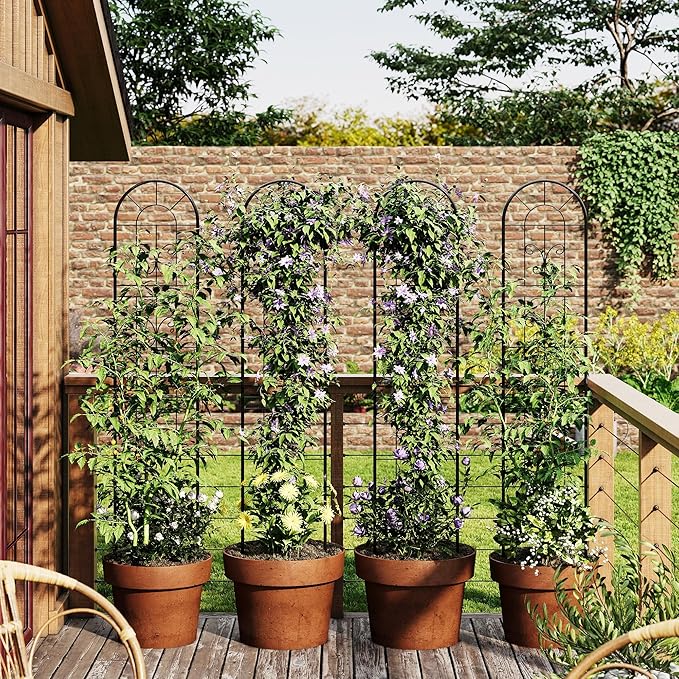 4 Packs Metal Garden Trellis for Climbing Plants Outdoor-Durable Iron Plant Trellis for Flowers Tomato Cucumber Rose Vegetable Support &amp Garden Decoration