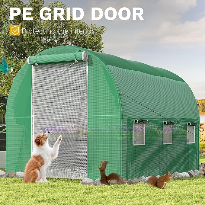 DWVO 10x6.5x6.5ft Greenhouse Large Walk-in Green House Tunnel Greenhouses Outdoor Portable Plant Gardening Upgraded Galvanized Steel Frame Zipper Doors 5 Crossbars Garden Green