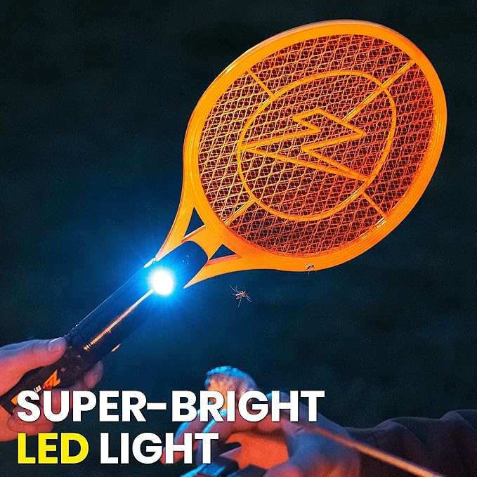 ZAP IT! Bug Zapper Rechargeable Bug Zapper Racket 4000 Volt USB Charging Cable 2 Pack (Mini Orange)