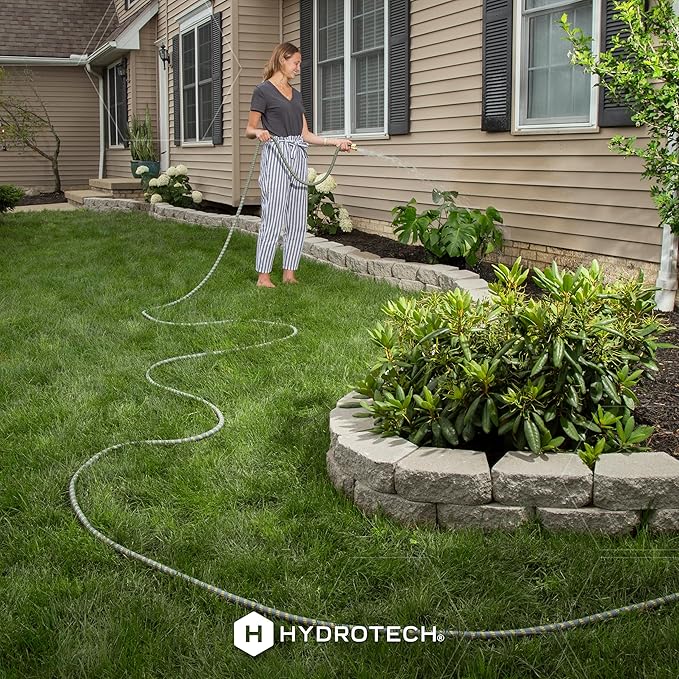 HydroTech 100 ft Expandable Garden Hose with Patented Force Control Technology - 5/8 No-Kink Flexibility Lightweight Hose for Lawn Garden Car Washing Deck and Patio Cleaning
