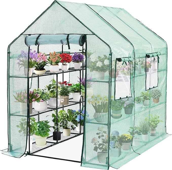 SUNGIFT Greenhouse for Outdoors 56 x 85 x 77 Inch Walk-in Outdoor Greenhouses Portable Green House 3 Tiers 20 Shelves for Garden Patio Backyard Green