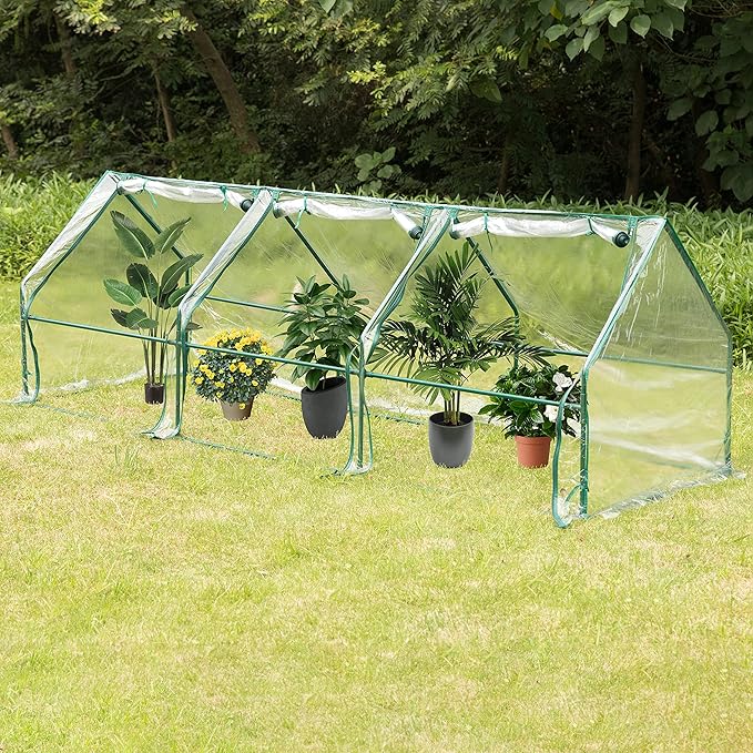 Gardenised Green Outdoor Waterproof Portable Plant Greenhouse with 2 Clear Zippered Windows Large