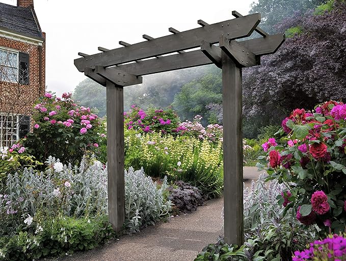 Vita Charcoal Gray Wildwood Cedar Arbor – 72 W x 90 H Garden Arch for Climbing Plants Wedding Ceremony &amp Backyard Décor Durable Two-Post Trellis Easy Assembly for Parties &amp Celebrations