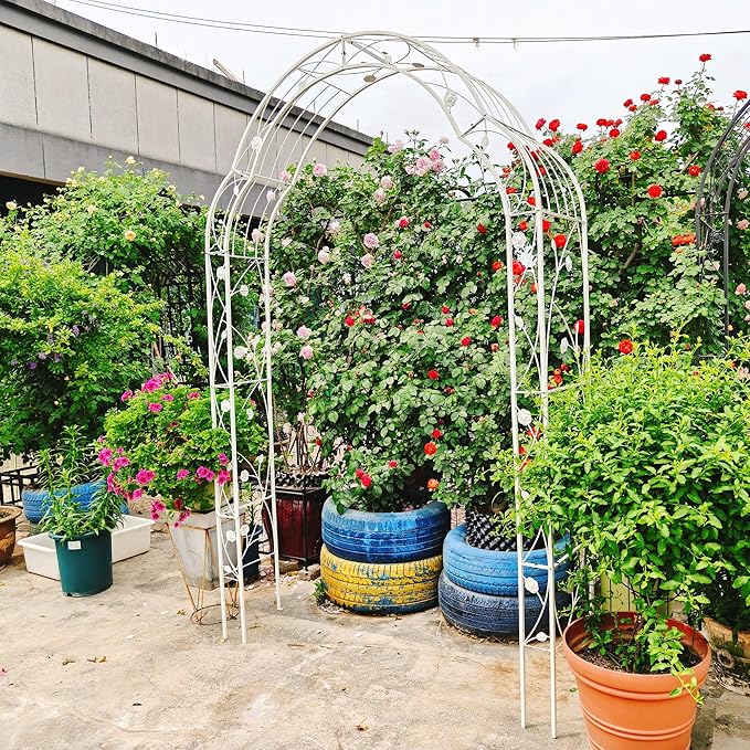 Metal Garden Arch Assemble Freely with 8 Styles GTrClimbing Plants Support Rose Arch Outdoor Arch Wedding Arch Party Events Archway Cream White