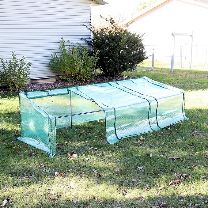 Sunnydaze Outdoor Portable Mini Cloche Greenhouse with 3 Zipper Doors and Slanted Top - Green