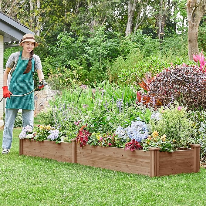 Yaheetech 8x2ft Wooden Horticulture Raised Garden Bed Divisible Elevated Planting Planter Box for Flowers/Vegetables in Backyard/Patio Outdoor Dark Brown 95 x 25 x 11in