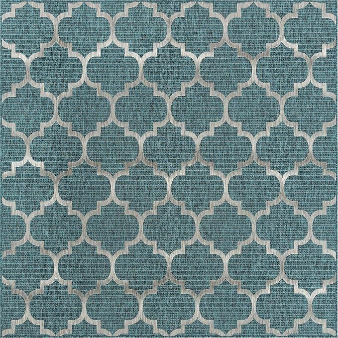 Unique Loom Outdoor Trellis Collection Area Rug (7' 10 Square Teal/ Gray)