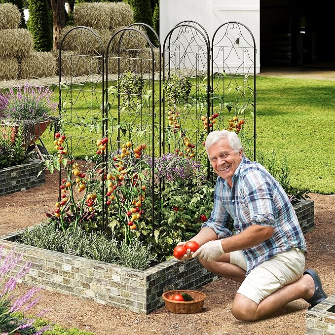 4 PCS 87 in x 20 in Metal Garden TrellisBlack Coated Rustproof Metal Trellis Outdoor with Versatile Plant Support Elegant Outdoor Decor for Cllimbing Plants Vegetables Vines Flowers Plant TRE