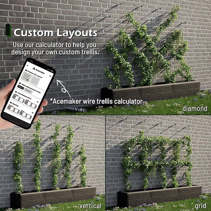 Wire Trellis for Climbing Plants Outdoor 30-Set Wall Trellis Kit T316 Espalier System for Fence and Garden DIY Projects (Hubs Only Without Cable)
