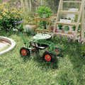 Garden Scooter Rolling Work Seat 360° Swivel Heavy Duty Garden Cart with 10-Inch All-Terrain Tires Extendable Steering Handle &amp Metal Tool Tray for Planting Weeding Yard Work Green