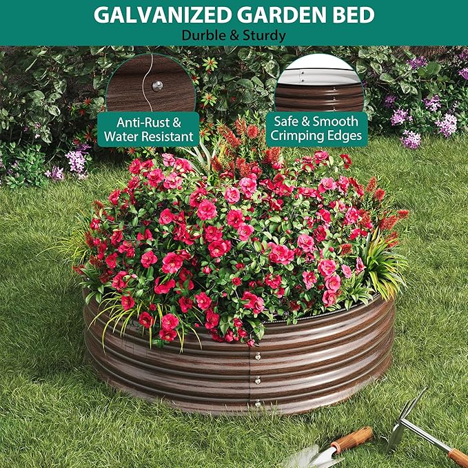 2 x 1FT Round Galvanized Raised Garden Bed – Metal Planter Box Kit with Rust &amp Corrosion Protection Safe Rubber Edge Open Bottom Design – Easy Assembly for Vegetables Flowers Fruits