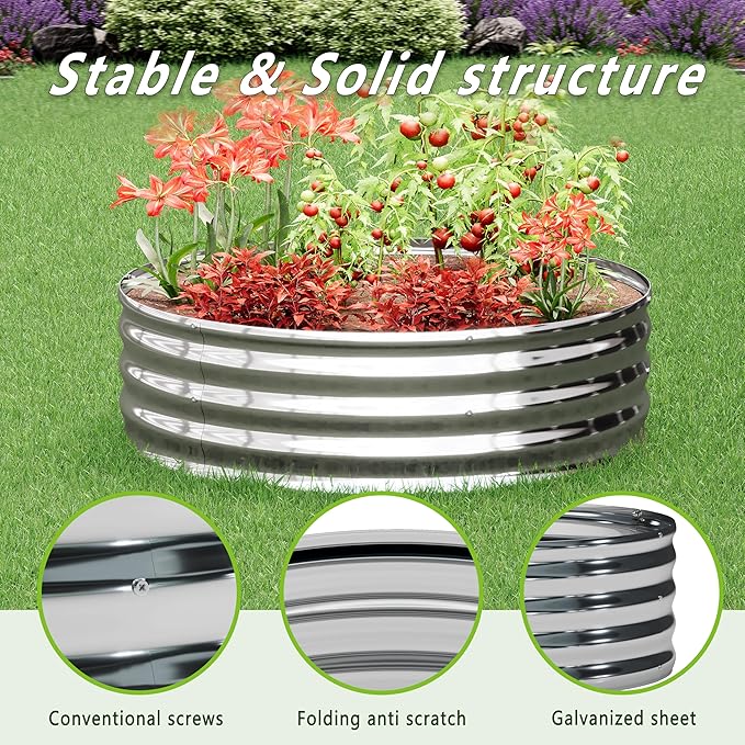 3PCS 2x2x1FT Galvanized Raised Garden Bed KitVegetable Boxes-Round Metal Flower BoxLarge Planter Raised Beds Outdoor Garden for PlantingFruitHerb-Silver
