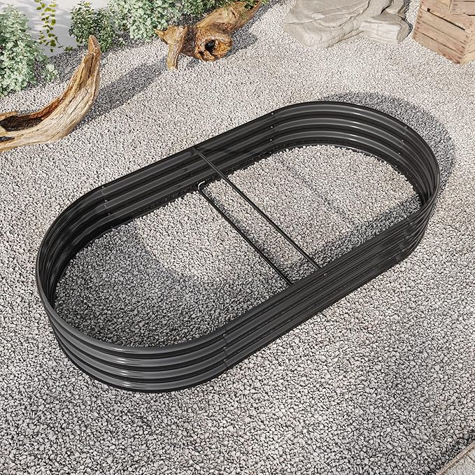 Generic Raised Garden Bed Outdoor Oval Large Metal Raised Planter Bed for for Plants Vegetables and Flowers Black