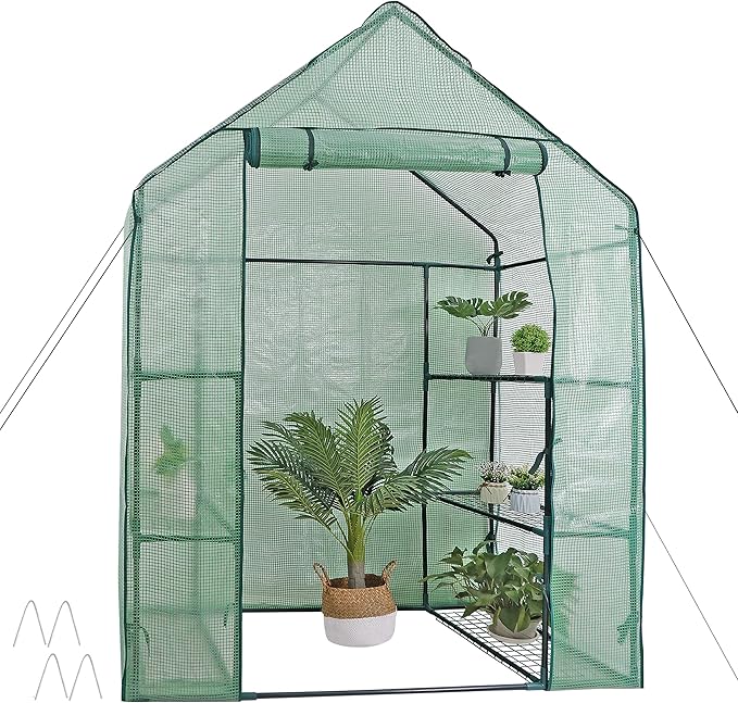 Smartxchoices Walk-in Greenhouse 3-Tier Outdoor Indoor with 6 Shelves Green Plants House for Seedlings Herbs or Flowers in Any Season-Gardening Rack Green