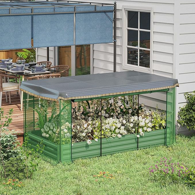 6x8ft Heavy Duty UV-Resistant Durable All-Weather Garden Shade Cage Protection System Raised Bed Green Optimal Plant Growth