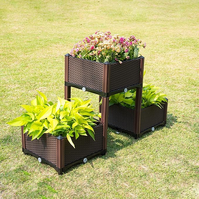 D'vine Dev Planter Raised Beds - Elevated Planter Garden Box with Drainage Plug Raised Garden Beds for Vegetable/Flower/Herb Outdoor Standing Planter Beds Gardening Kit RGB-3